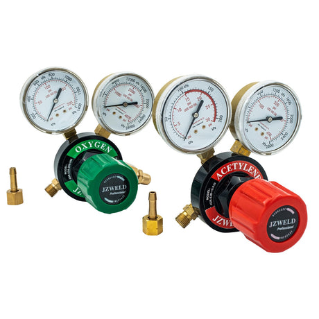 JZWELD Oxygen Acetylene Regulators, CGA540 and CGA510 Inlet Connection Welding Gas Gauges, Oxygen Acetylene Regulator Set for Welding Gas Cutting Torch, PC Handle JZWELD