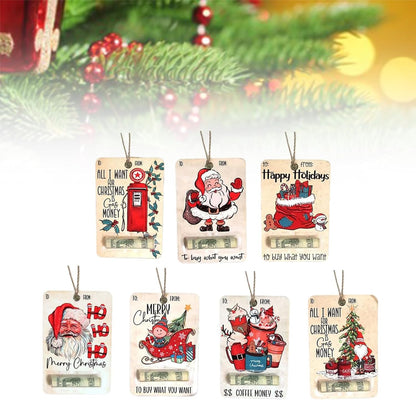 Christmas Money Holders Gift,2024 Christmas Money Holders for Cash,Happy Santa Christmas Money Dispenser, Funny Wooden Christmas Wallet,Various Christmas Party Cash Holder Wallet (7PCS)