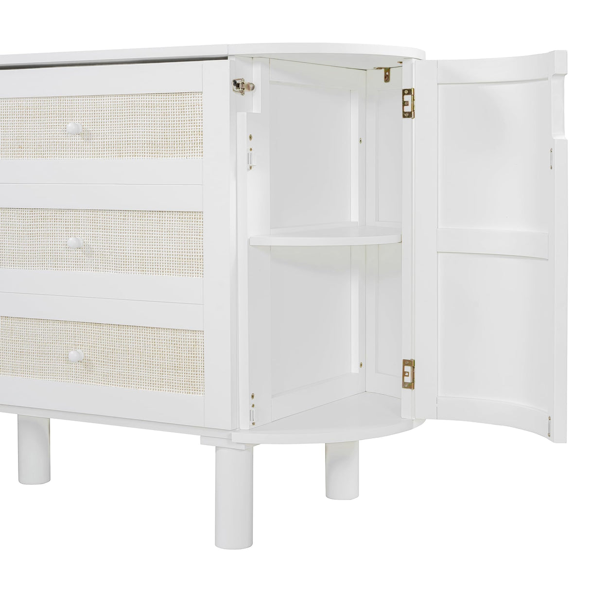 Farmhouse Queen Size Murphy Bed with Both Sides Hidden Storage, Solid Wood Folding Platform Bed Chest Cabinet Bed for Home Office Guest Room Small Room, Modern Woven Design (White-3.4, Queen) XD Designs