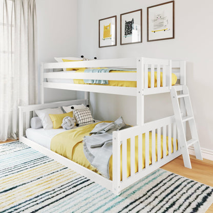 Max & Lily Low Twin Over Full Bunk Bed with End Ladder in White - WoodArtSupply