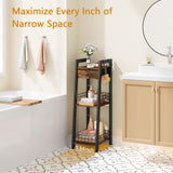 Gewudraw 3-Tier Narrow Bathroom Ladder Shelf with Drawer, Bathroom Floor Storage Shelf, Freestanding Tower Shelf Ladder Bookshelf Brown Gewudraw