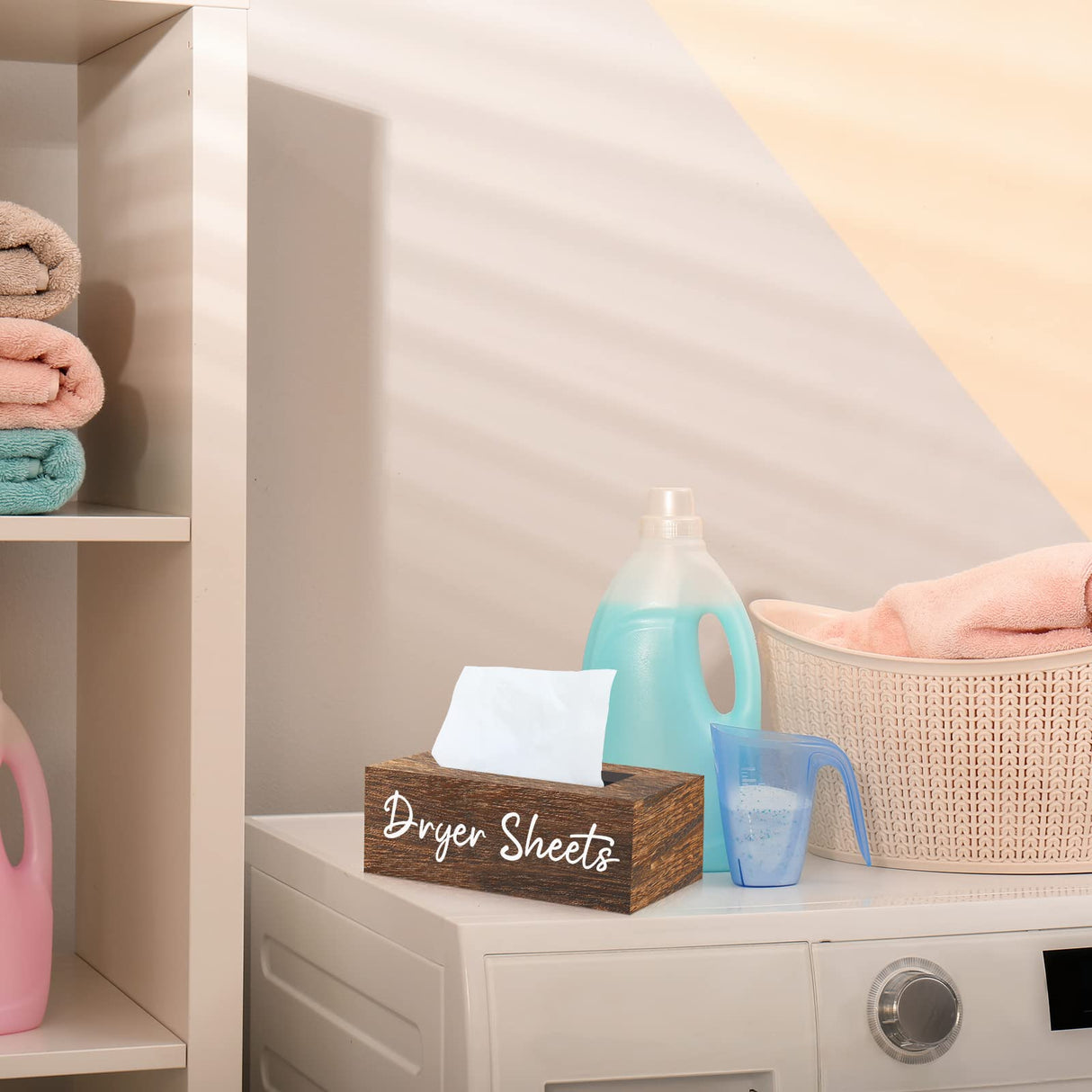 Blulu Dryer Sheet Holder for Laundry Room Wooden Dryer Sheet Container Dryer Sheets Dispenser Box Wooden Container Modern for Organizing Fabric Laundry Pods, 7.87 x 4.72 x 2.75 Inches Blulu