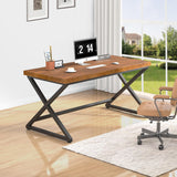 IBF Solid Wood Computer Desk, Rustic 55” Real Wood Home Office Work Desk, Farmhouse Natural Wood Desk for Writing Study, Simple Fir Wooden PC Table Workstation for Living Room Bedroom, Brown, 55 inch IBF