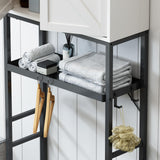 Timboniture Over The Toilet Storage Cabinet, Bathroom Above Toilet Cabinet Organizer with Doors and Adjustable Shelves, Bathroom Shelf Organizer with Anti-Tip Device & Drain Rack, White Timboniture