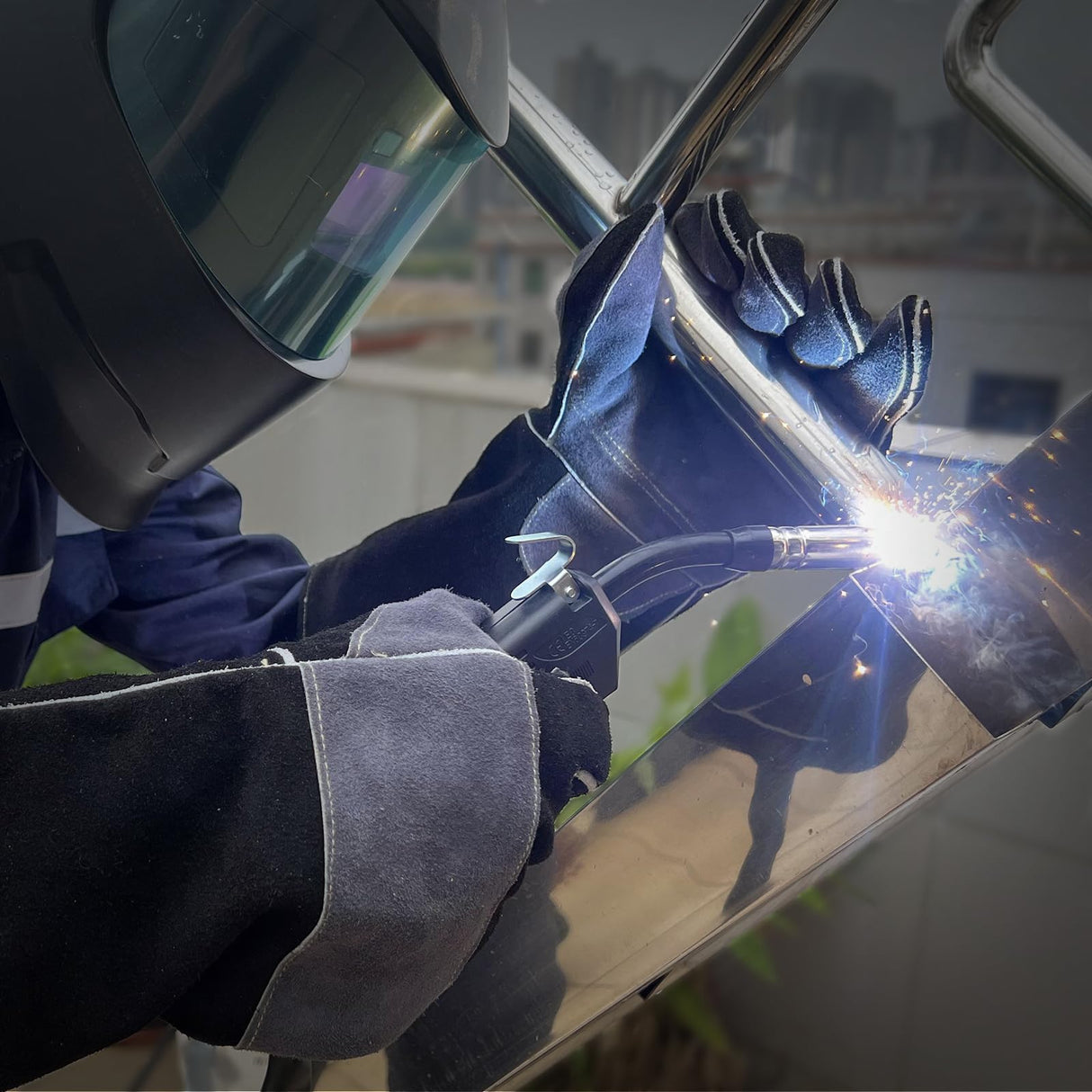 16" Leather Welding Gloves, Fire and Heat Resistant Long Sleeve Welding Gloves, For Mig, Gas, BBQ, Oven, Grill, Fireplace, Baking Mitts, Fireplace, Animal Training, Animal Handling luvaswel