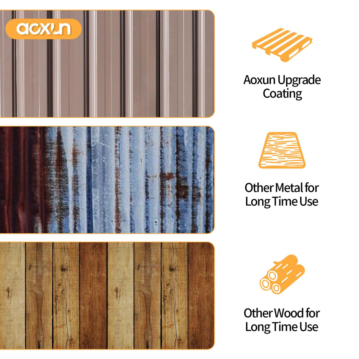 Aoxun 7x5 FT Lean to Shed Garden Metal Storage Shed with Lockable Doors Outdoor Bike Shed for Backyard, Patio, Poolside (Brown) Aoxun