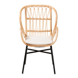 bali & pari Caelia Modern Bohemian Natural Rattan and Black Metal Dining Chair bali & pari