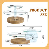 Ebullient Glass Coffee Table, 47" Oval Coffee Table, 2-Tier Glass Tabletop with Wood Base, Easy to Maintain and Assemble, Ideal for Dining Room, Living Room Ebullient