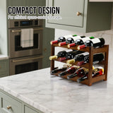 Thalomely Bamboo Wine Rack, 3-Tier 12 Bottles Wine Storage Cabinet Shelf, Easy-Assembly Freestanding Bamboo Wine Racks Countertop for Kitchen Pantry Dining Room Bar, Walnut Thalomely