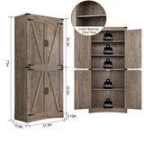 71" Tall Kitchen Pantry,Farmhouse Storage Cabinet with Adjustable Shelves,Load-Bearing Steel Pipe,Farmhouse Pantry Cabinet with 4 Barn Doors,for Kitchen,Dining Room,Living Room(Light Rustic Oak) Hlivelood