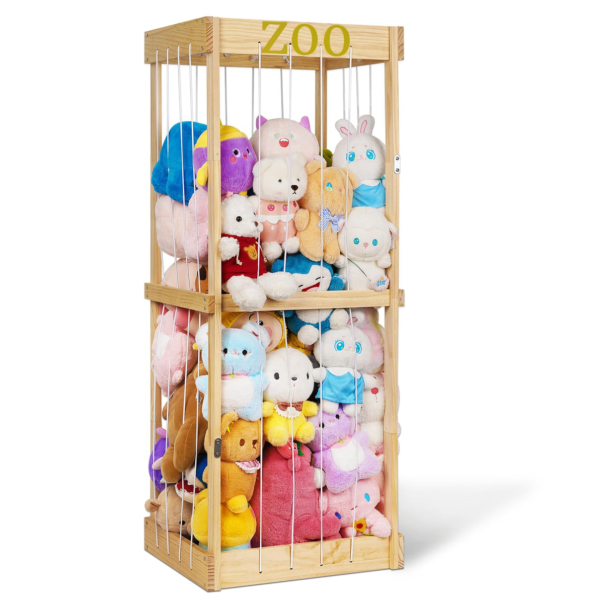 Trycooling Stuffed Animal Zoo Stuffed Animal Storage Wood Plushie Storage Stuffed Animals Zoo Storage Cage with Zoo Pattern Elastic Band for Nursery Play Room Bedroom (Wood) Trycooling