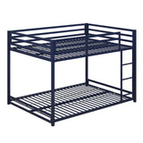 DHP Miles Low Metal Bunk Bed Frame for Kids, With Built-in Ladder, High Guardrail and Metal Slats, Floor Bed Bottom Bunk, No Boxspring Required, For Small Spaces, Full-Over-Full, Blue DHP
