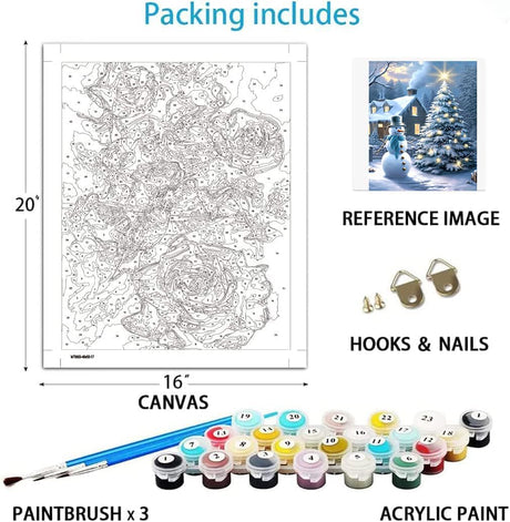 Eiazuiks Christmas Paint by Number for Adults. Snowman and Christmas Tree Paint by Numbers for Adults Beginner Drawing Paintwork with 3 Paintbrushes Paint Canvas Oil Painting 16” x 20” Eiazuiks