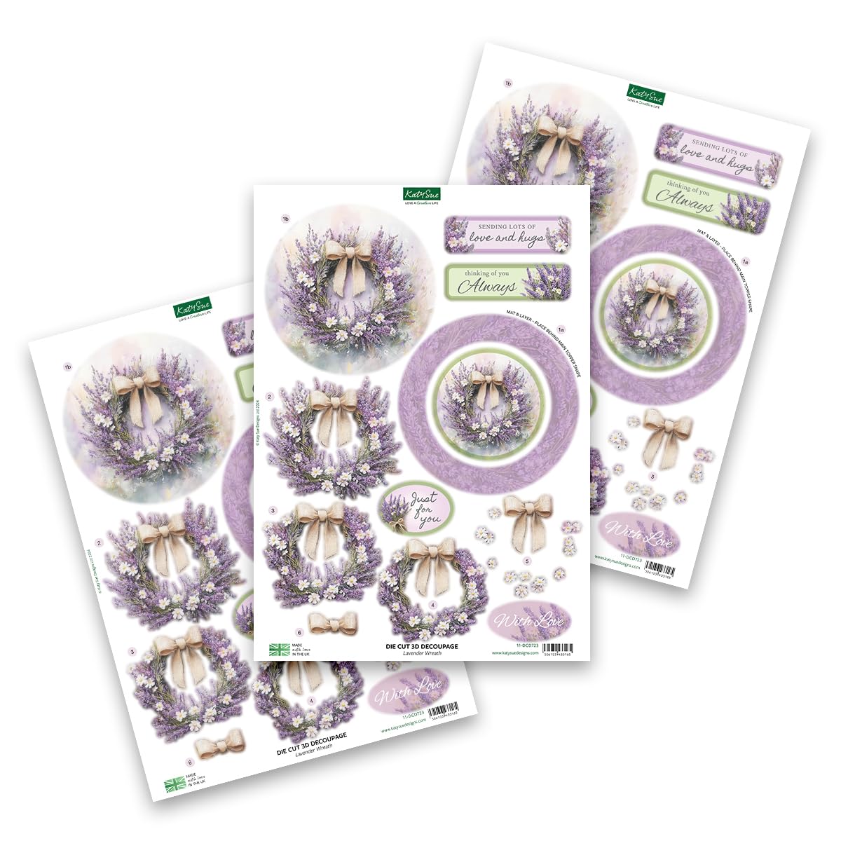 Katy Sue Designs Thinking of You 3D Die Cut Decoupage Collection for Card Making Supplies. Contains 12 Sheets of Katy Sue Die Cut Decoupage Featuring Lavender, Lillies, Hydrangea, and Roses Katy Sue