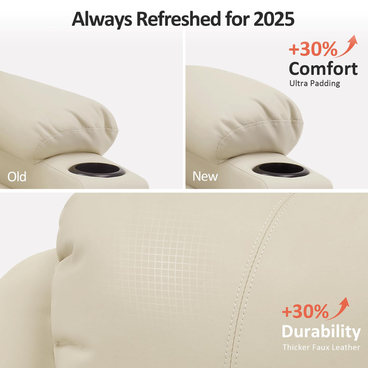 MCombo Large Power Lift Recliner Chair with Massage and Heat for Tall Elderly People, 3 Positions, Cup Holders, and USB Ports, Faux Leather 7516 (Large, Cream White) MCombo