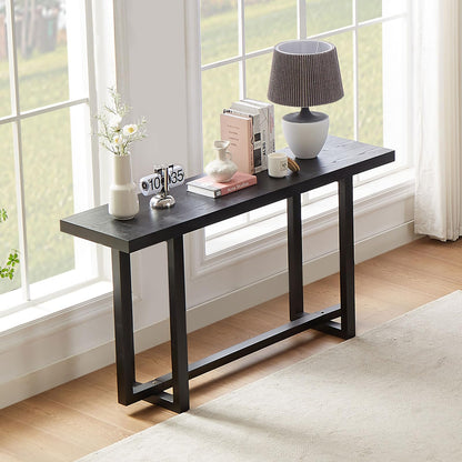 LKTART 59.05" Sofa Table Contemporary Narrow Long Entryway Console Table Behind Couch Table with Rubber Wood Leg for Hallway Living Room Foyer (Black) - WoodArtSupply