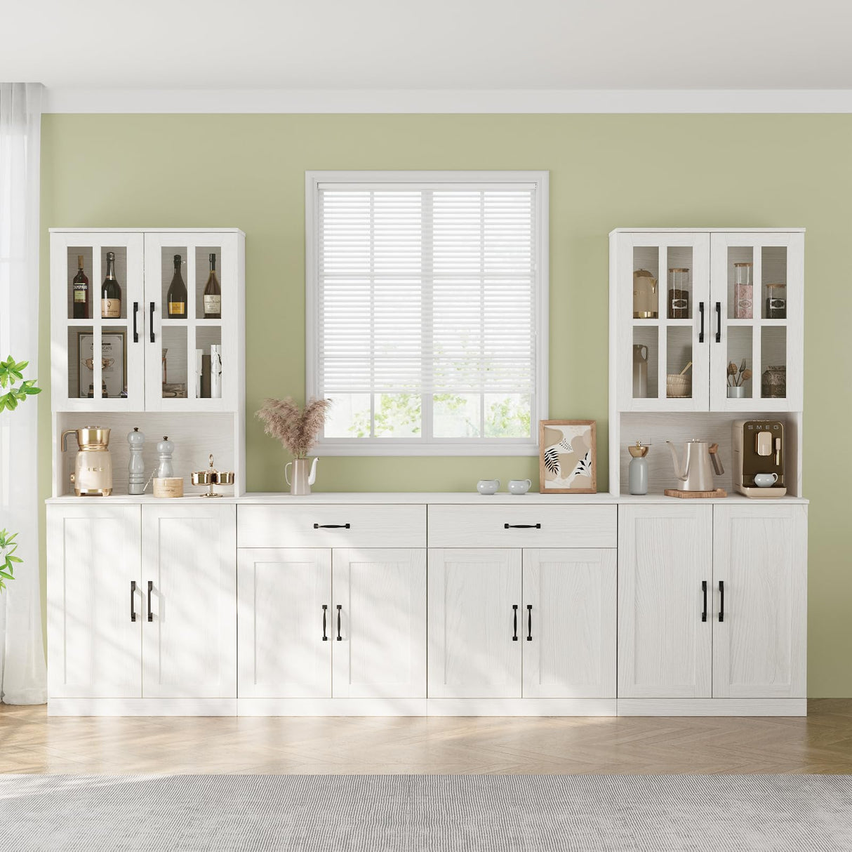 VOWNER 95" TV Stand for TVs up to 75", 4-Piece TV Hutch with Cabinets, Entertainment Center with Bookshelves, Modular TV Console for Living Room, 2A+2F (White) VOWNER