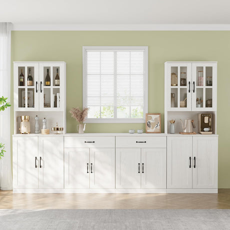 VOWNER 95" TV Stand for TVs up to 75", 4-Piece TV Hutch with Cabinets, Entertainment Center with Bookshelves, Modular TV Console for Living Room, 2A+2F (White) VOWNER