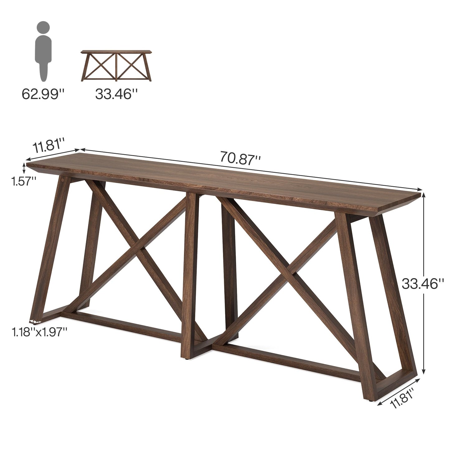 Tribesigns Farmhouse Console Table for Entryway: 70.9-Inch Extra Long Entryway Entry Table, Narrow Wooden Sofa Table Behind Couch for Hallway, Entrance, Foyer, Living Room, Rustic Brown - WoodArtSupply