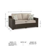 Signature Design by Ashley Coastline Bay Casual Weather Resistant Outdoor Loveseat with Cushion and 2 Throw Pillows, Beige & Dark Brown Signature Design by Ashley