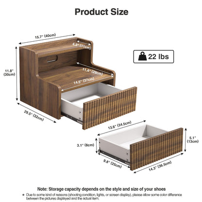 Anmytek Walnut Floating Nightstand Set of 2 with Drawer, Wall Mounted Night Stand, Small Bedside End Table, Modern Wood Floating Bedside Shelf for Bedroom Bathroom Kitchen