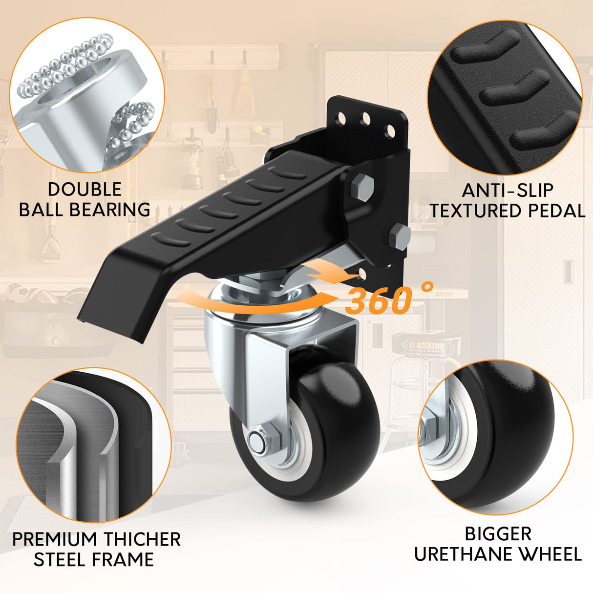 SOLEJAZZ Workbench Caster kit 660 LBS Heavy Duty Retractable Casters Workbench Wheels All Steel Construction Urethane, Bonus Install Template, 4 Casters SOLEJAZZ