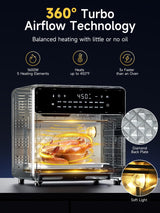Kitchen Elite Air Fryer French Door Oven,15.8 Qt Toaster Oven Countertop Combo,18 Presets & 1 Preheat & Light, Airfryer Basket,Wire Rack,Baking Pan,Crumb Tray,Compact Design,Stainless Steel,Small Kitchen Elite