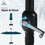 MFSTUDIO 15ft Double Sided Patio Umbrella with Base Included, Outdoor Large Rectangular Market Umbrellas with Crank Handle for Deck Pool Shade, Cerulean MFSTUDIO
