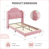 GarveeHome Upholstered Twin Bed Frame with LED Lights, Velvet Platform Bed Frame with Wing Back Storage Headboard, Wood Slats Support, No Box Spring Needed, Easy Assembly, Pink GarveeHome