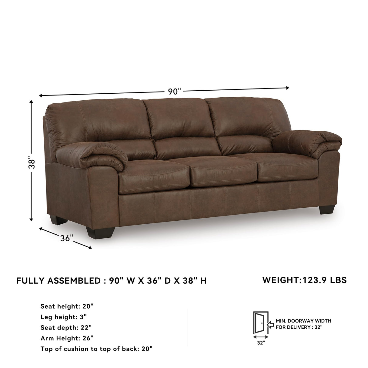 Signature Design by Ashley Bladen Faux Leather Sofa, Brown Signature Design by Ashley
