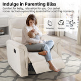 INZOY Swivel Rocker Recliner, Nursery Glider Chair, Manual Chairs Swivel Glider Recliners with Soft Backrest, Fabric Manual Reclining Sofa for Living Room Bedroom Apartment, Beige INZOY