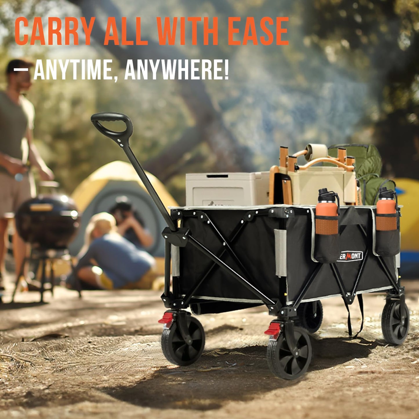 Overmont Collapsible Foldable Wagon Cart - Heavy Duty 150L Large Capacity Folding Utility Wagon Grocery Cart for Camping Grocery Sports Shopping- 330lbs Load - WoodArtSupply