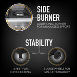 Kenmore 4-Burner BBQ Gas Grill with Side Burner, 53,000 BTUs, Cast Iron Grates, Electronic Ignition, Warming Rack, Open Cart Design, All-Terrain Wheels, Stainless Steel/Black Kenmore