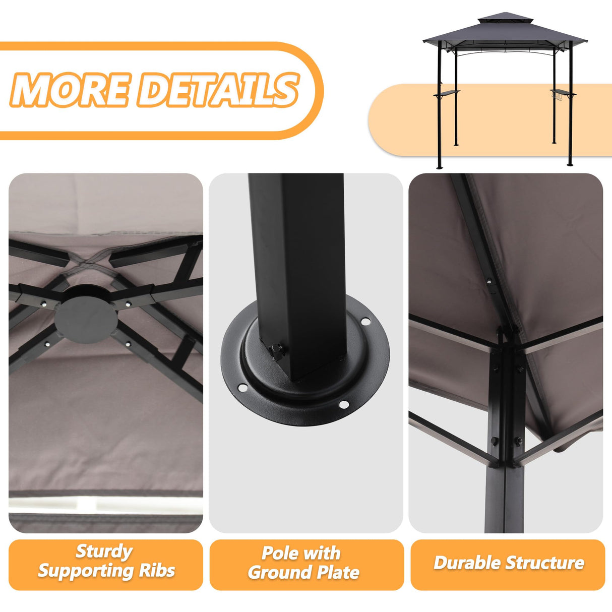 Raysfung 8'x 5' Grill Gazebo Canopy, Outdoor BBQ Gazebo with Led Light, Barbeque Gazebo Shelter for Patio (Grey) Raysfung