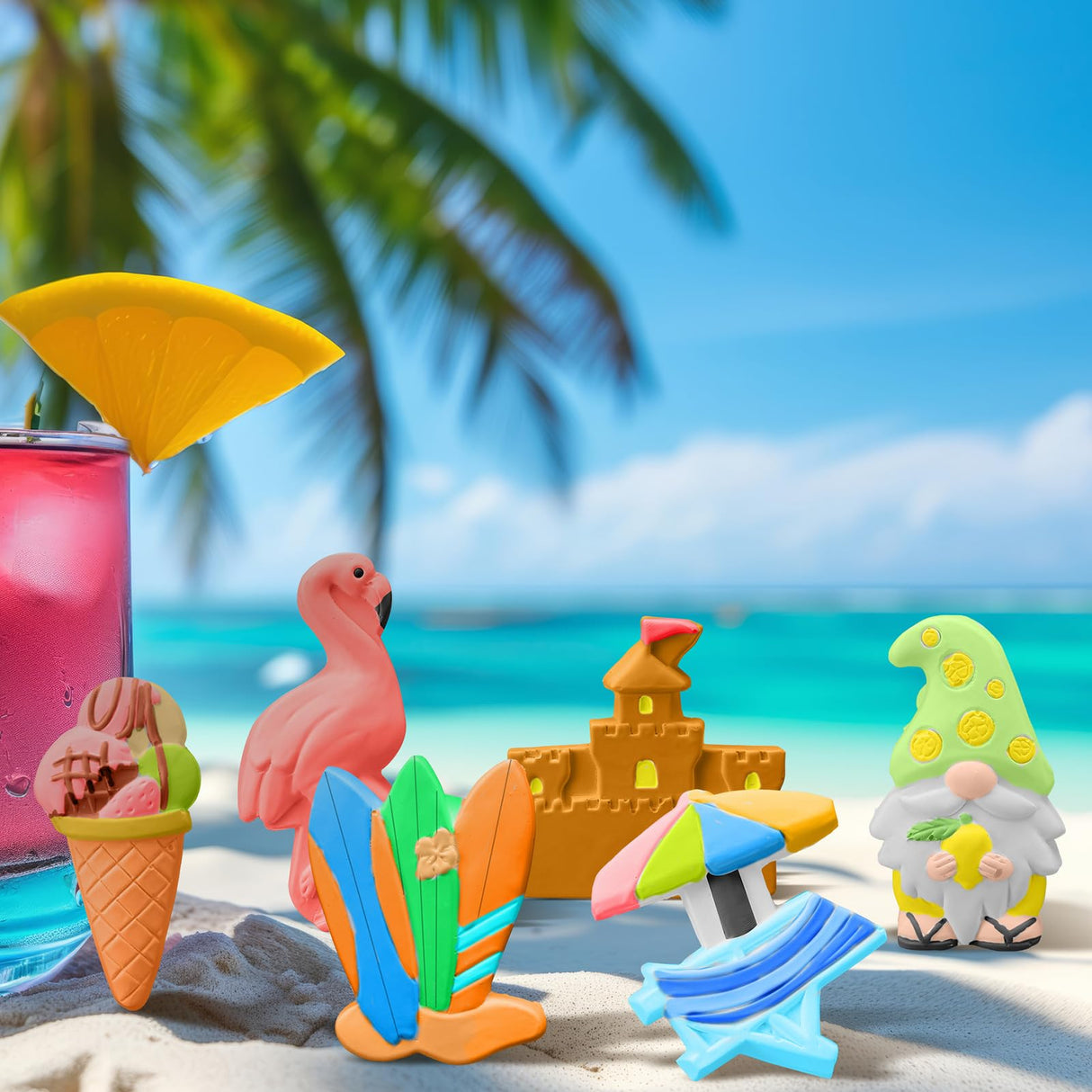 WinnerWhy 24 Pcs Summer Beach DIY Painting Ceramic Kit for Kids Paint Your Own Ceramic Unpainted Plaster Figurines with Tools for Kids Adults Home School Activity Party Favor(Summer) WinnerWhy