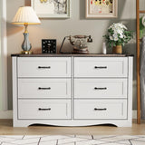 Loomie Farmhouse 6 Drawers Double Dresser for Bedroom, Modern White Dresser Chest of Drawers, Wide Dressers Organizer, Accent Storage Cabinet for Closet, Living Room, Hallway, Antique White Loomie