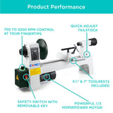 CXRCY Wood Lathe, 8" x 12" Mini Benchtop Wood Lathe Machine 1/3 HP Infinitely Variable Speed 750-3200 RPM with 2 Tool Rests, Lathe Chisel, Goggle for Woodworking, Woodturning CXRCY