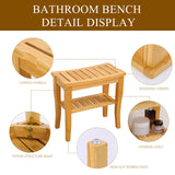 VVW Bamboo Shower Bench - Bathroom Bench Seat with Storage Shelf,19 Inch 2-Tier Wooden Spa Seat Bath Stool for Adults Women Elderly Seniors Wood Shower Chair for Bathtub or Small Spaces(Beige) VVW