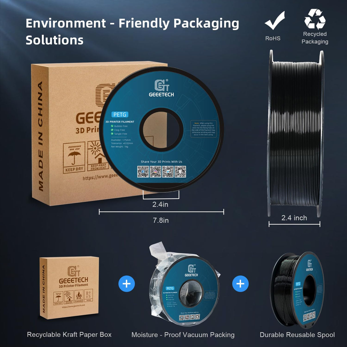 Geeetech PETG Filament 1.75mm, Upgraded High-Toughness 3D Printer Filament - 1 KG (2.2 LBS) Spool, ±0.02mm Accuracy, Neatly Wound Durable, Non-Clogging & Non-Stringing, Fits Most FDM Printers (Silver) Geeetech