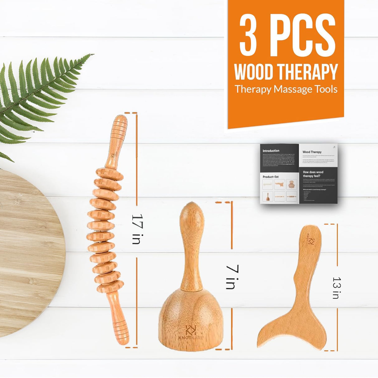3-in-1 Wood Therapy Massage Tools for Lymphatic Drainage - Maderoterapia Kit Professional for Cellulite Reduction, Effective Body Shaping, and Muscle Pain Relief KNOTKARE