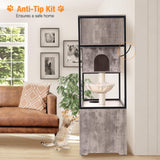 Cat Litter Box Enclosure,Hidden Litter Box Furniture with Metal Frame,Wooden Kitty House with Barn Door,Wooden Cat Washroom Furniture,Fit Most of Litter Box (Grey, M) Suumerpety