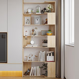 Hitow 6-Tier Wooden Bookcase, L Shaped Geometric Bookshelf, 81.9" H Freestanding Storage Shelf Room Divider, Open Corner Shelf Storage Unit for Living Room Home Office, Beige (35.4" W x 23.6" D)