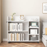 VECELO 3-Tier Bookshelf, Bookcase with Adjustable Storage Shelves, Wood with Lockable Wheels, 25.6 Inch High, for Home Office, White VECELO