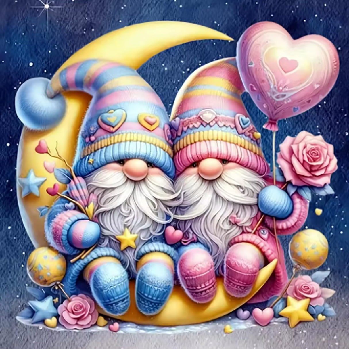 RYMILIE 5D Gnome Diamond Painting Kits for Adults Beginners,DIY Round Drill Diamond Art Kits Full Moon Love,Paint by Diamonds Dot Gem Art Crystal Easy,Home Wall Decor 【11.8x11.8 inch】 RYMILIE