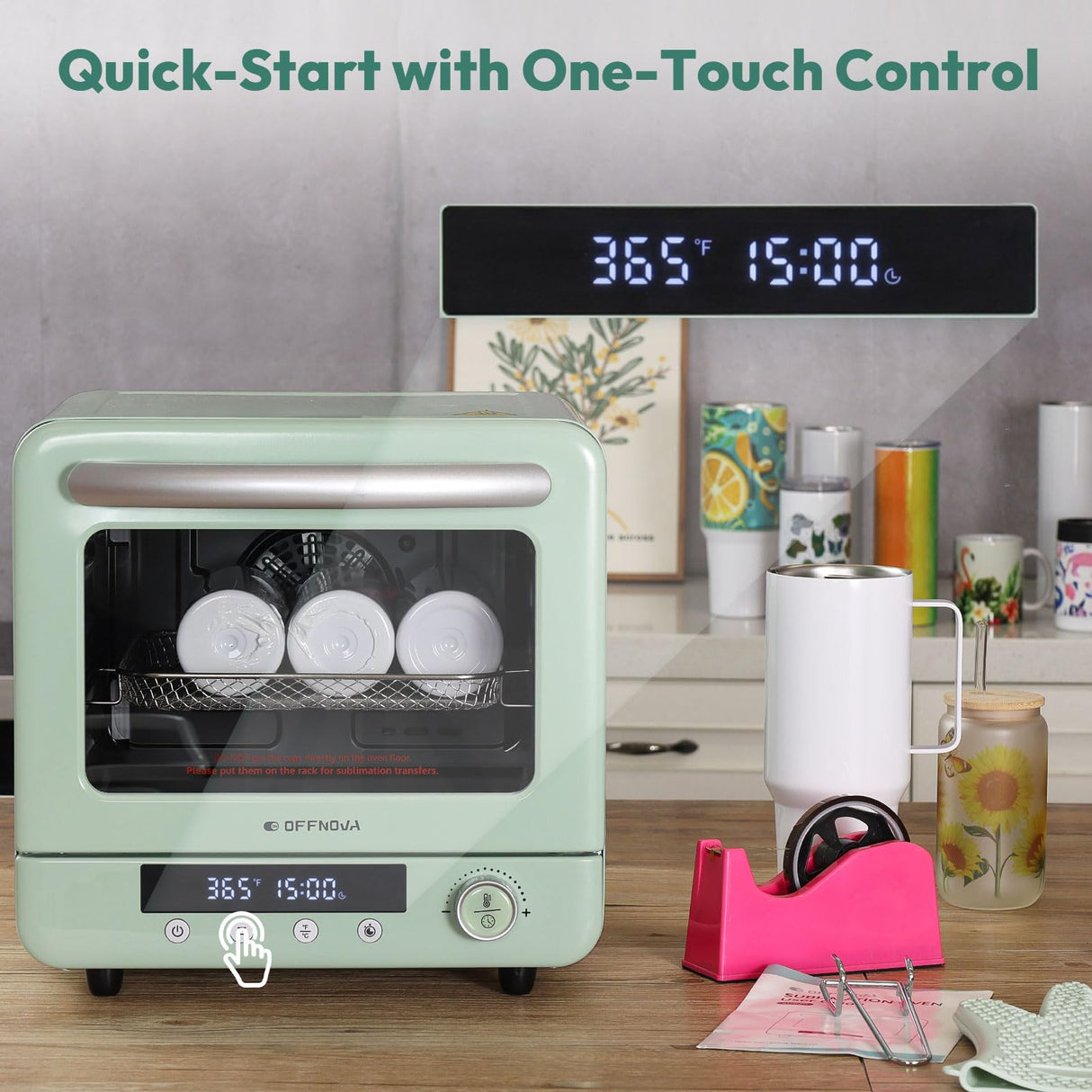 OFFNOVA Sublimation Oven Machine, 20L 110V 1250W Convection Oven for Sublimation Blanks Mugs Tumblers Cups Water Bottles Bulk Printing, with Oven Glove and Shrink Wrap OFFNOVA
