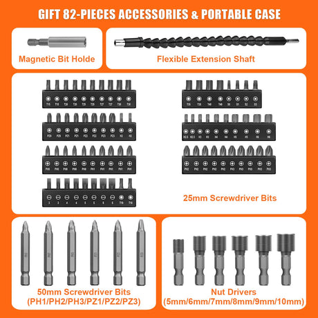ENERTWIST Cordless Screwdriver, 8V Max 10Nm Electric Screwdriver Rechargeable Set with 82 Accessory Kit and Charger in Carrying Case, 21+1 Cluth, Dual Position Handle, LED Light, ET-CS-8 ENERTWIST