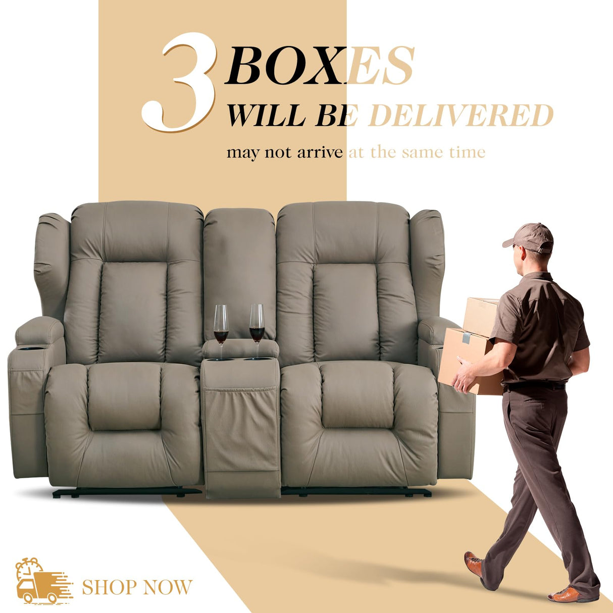 RV Loveseat Recliner with Console,Reclining Loveseat Sofa Wall Hugger Recliners for Small Spaces,Double Manual Recliner Couches with Cup Holders for Living Room Furniture (Fabric, Khaki) Generic