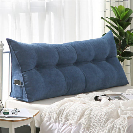 Triangular Wedge Headboard Pillow Twin Dorm for Headboard Daybeds Bunk Beds Reading Bed Rest Pillows with Side Pocket Large Bolster Backrest Cushion with Detachable Cover ,Navy Blue,39*10*20in UUluhao