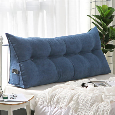 Triangular Wedge Headboard Pillow Twin Dorm for Headboard Daybeds Bunk Beds Reading Bed Rest Pillows with Side Pocket Large Bolster Backrest Cushion with Detachable Cover ,Navy Blue,39*10*20in