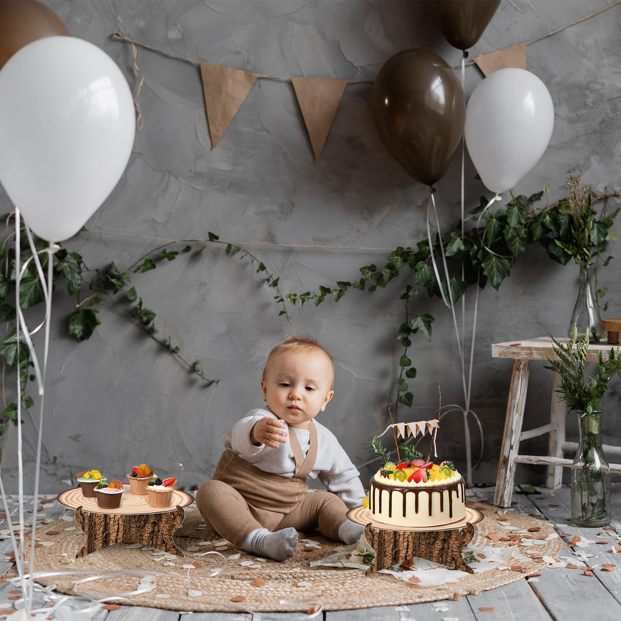 Zopeal 2 Pcs Woodland Cupcake Stand Wooden Cupcake Stand Decoration Western Cake Holder Camping Cake Holder for Woodland Baby Shower Decoration Forest Safari Birthday Party Supplies(Classic) Zopeal